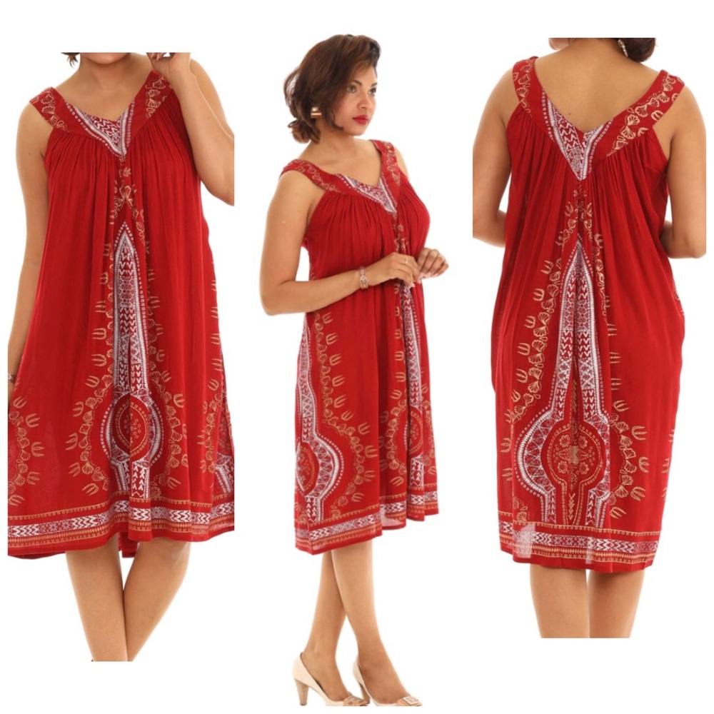 NWT Shoreline Wear Scarf Print V Neck Dress Red, 2X
